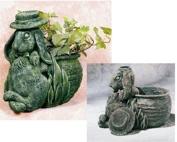Rabbit with Hat Key Safe And Pot Statue Bunny Unique Statuary Sculpture